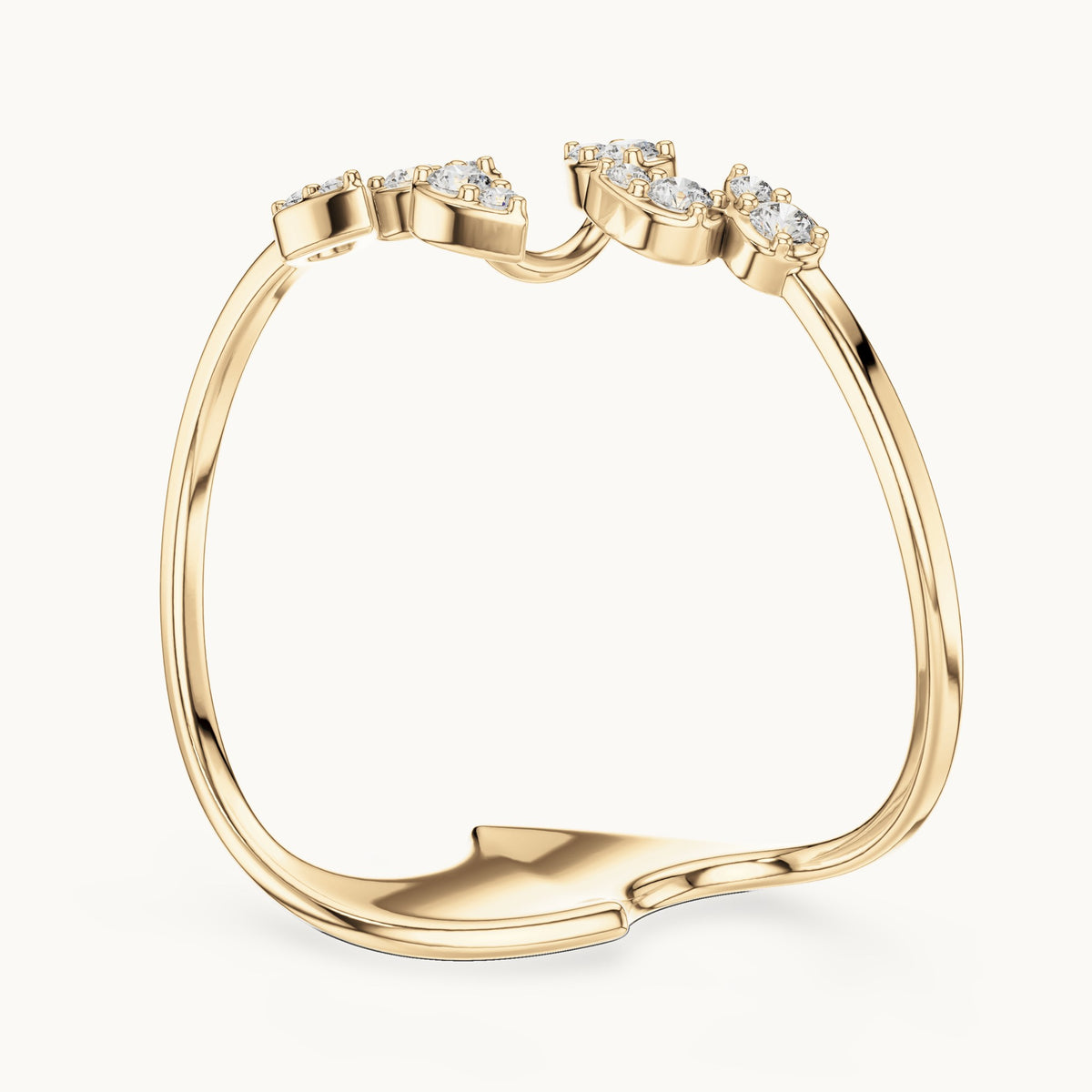 Round lab-grown diamond leaf vine bypass ring in yellow gold, 0.12 CT TW, view 1