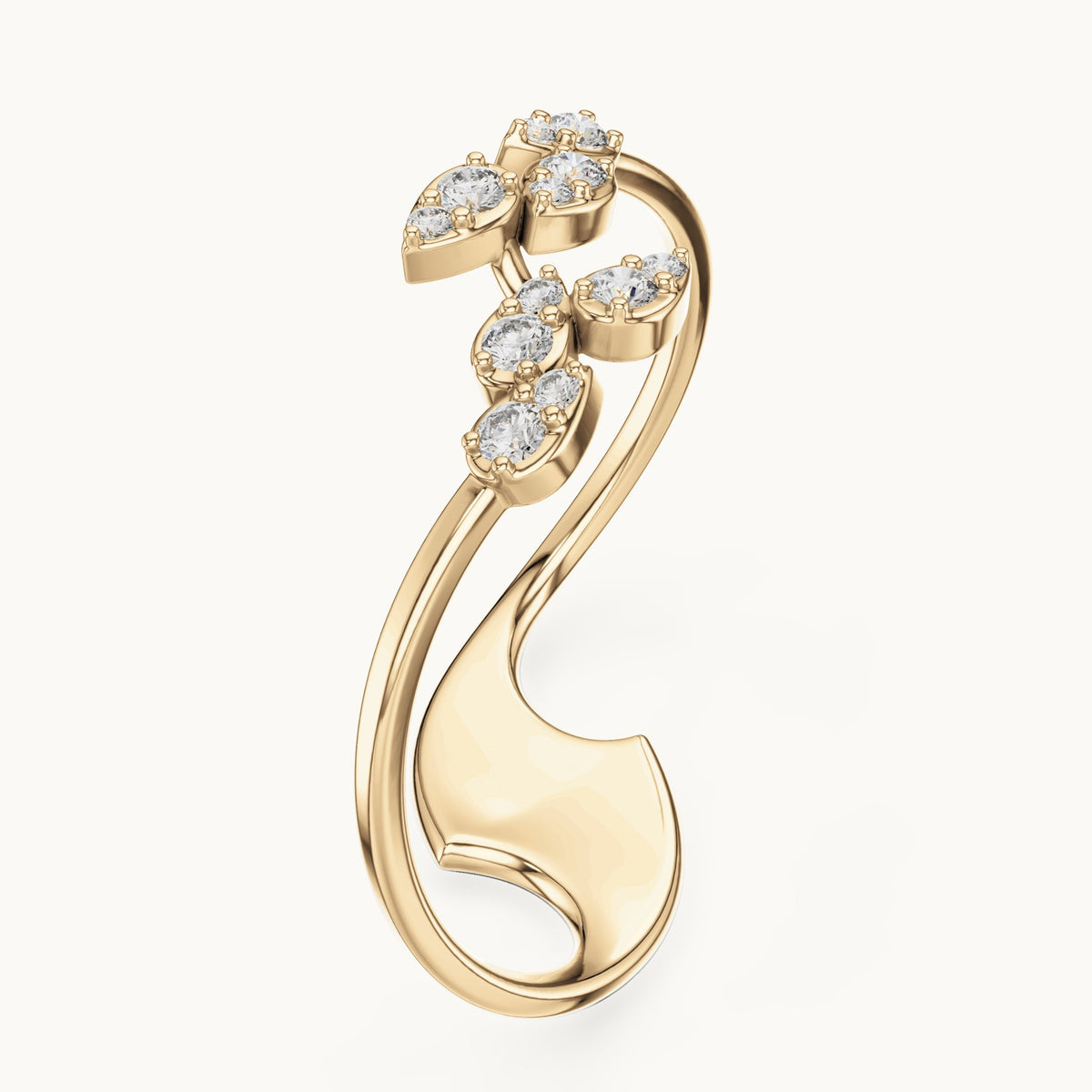 Round lab-grown diamond leaf vine bypass ring in yellow gold, 0.12 CT TW, view 2