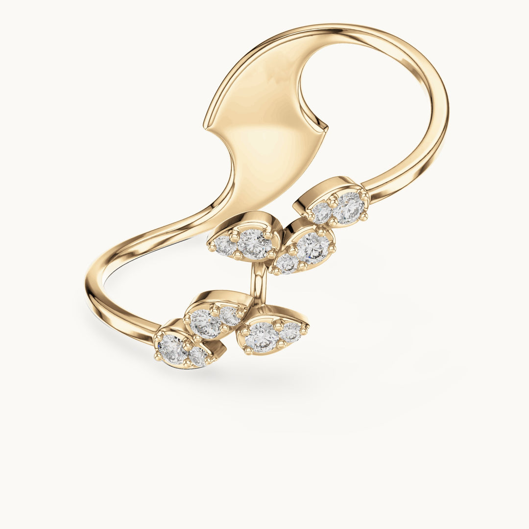 Round lab-grown diamond leaf vine bypass ring in yellow gold, 0.12 CT TW, view 4