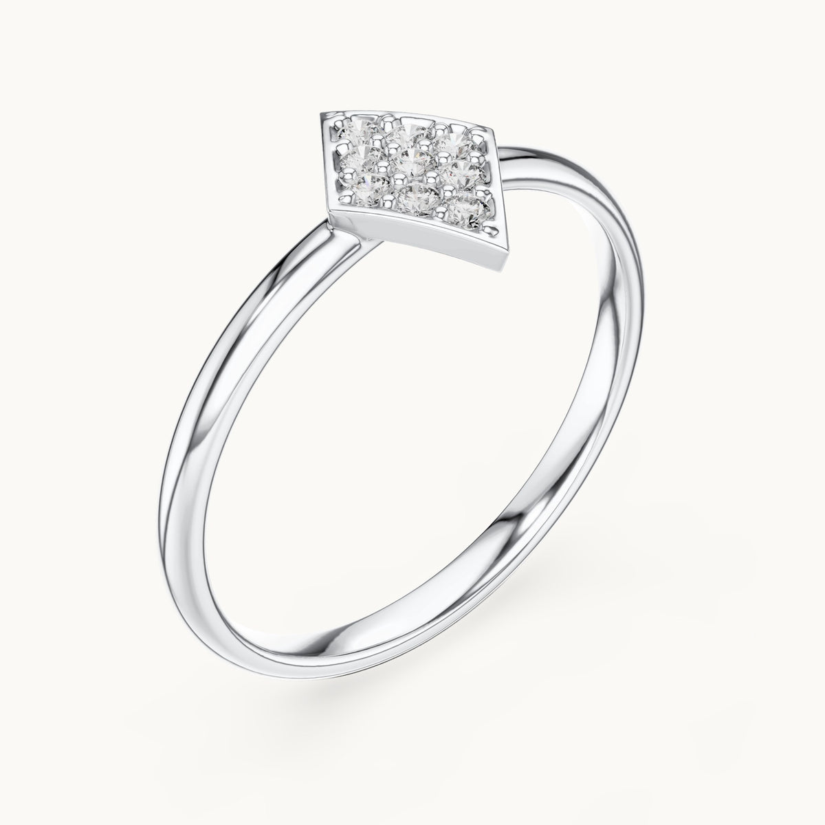 Round lab-grown diamond pave kite ring in white gold, 0.072 CT TW, view 2