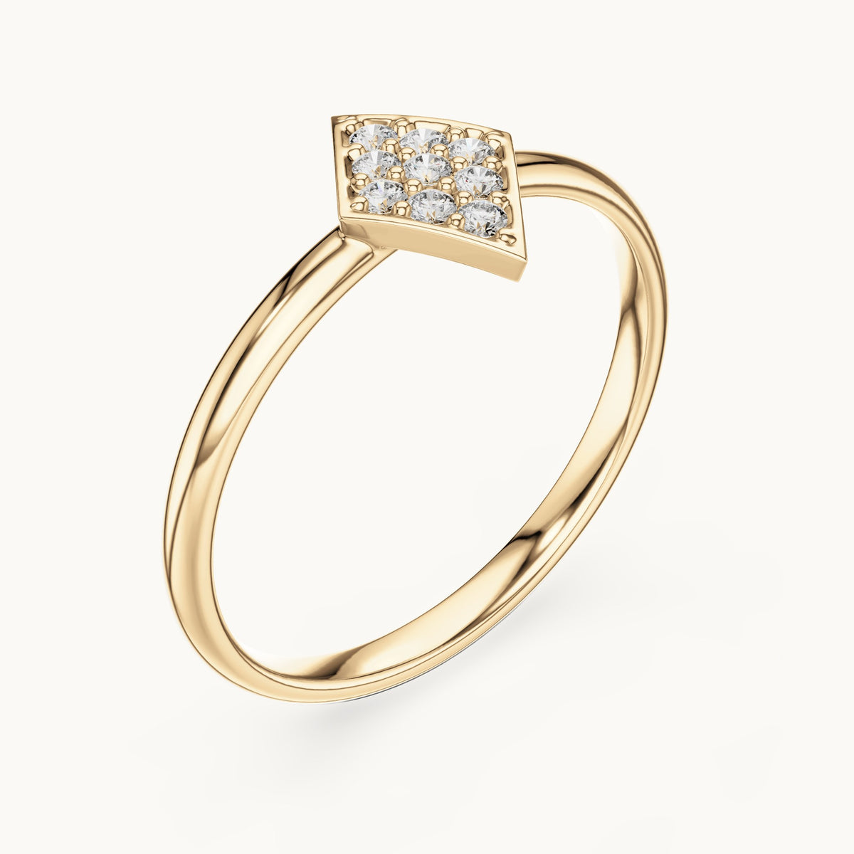Round lab-grown diamond pave kite ring in yellow gold, 0.072 CT TW, view 2