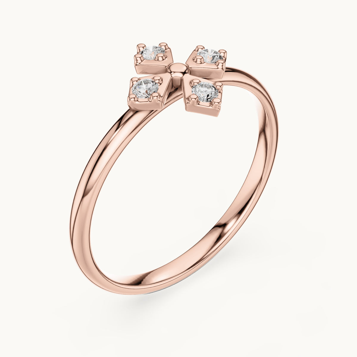 Round lab-grown diamond four-stone cross ring in rose gold, 0.06 CT TW, view 2