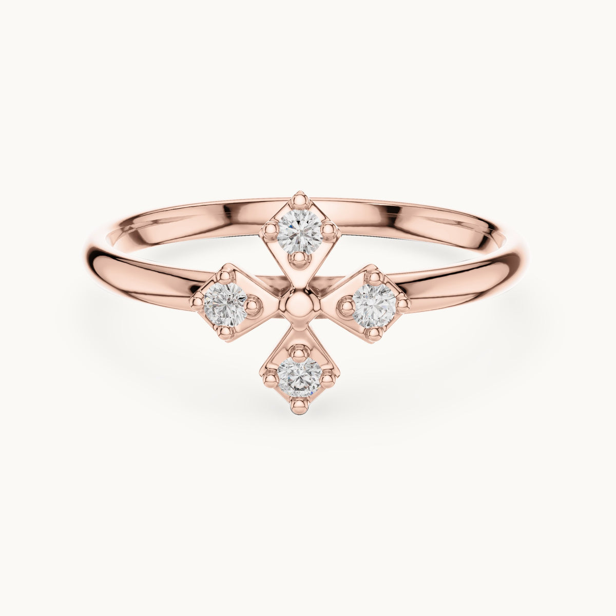 Round lab-grown diamond four-stone cross ring in rose gold, 0.06 CT TW, view 4