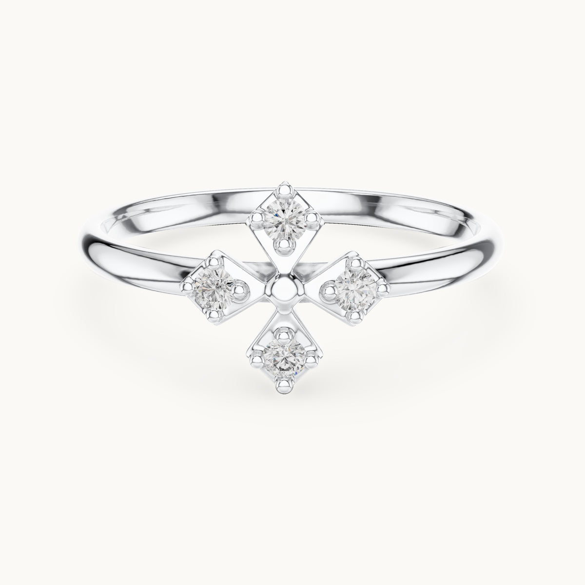 Round lab-grown diamond four-stone cross ring in white gold, 0.06 CT TW, view 4