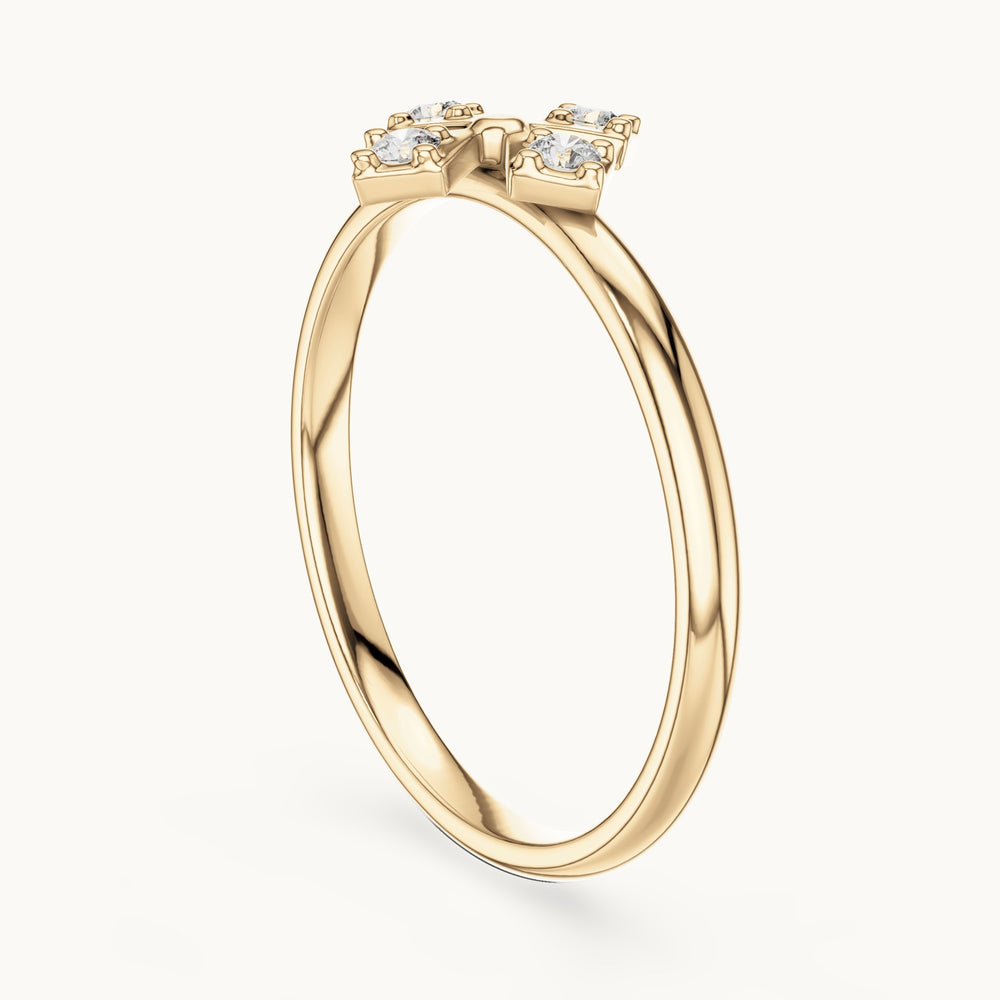 Round lab-grown diamond four-stone cross ring in yellow gold, 0.06 CT TW, view 1