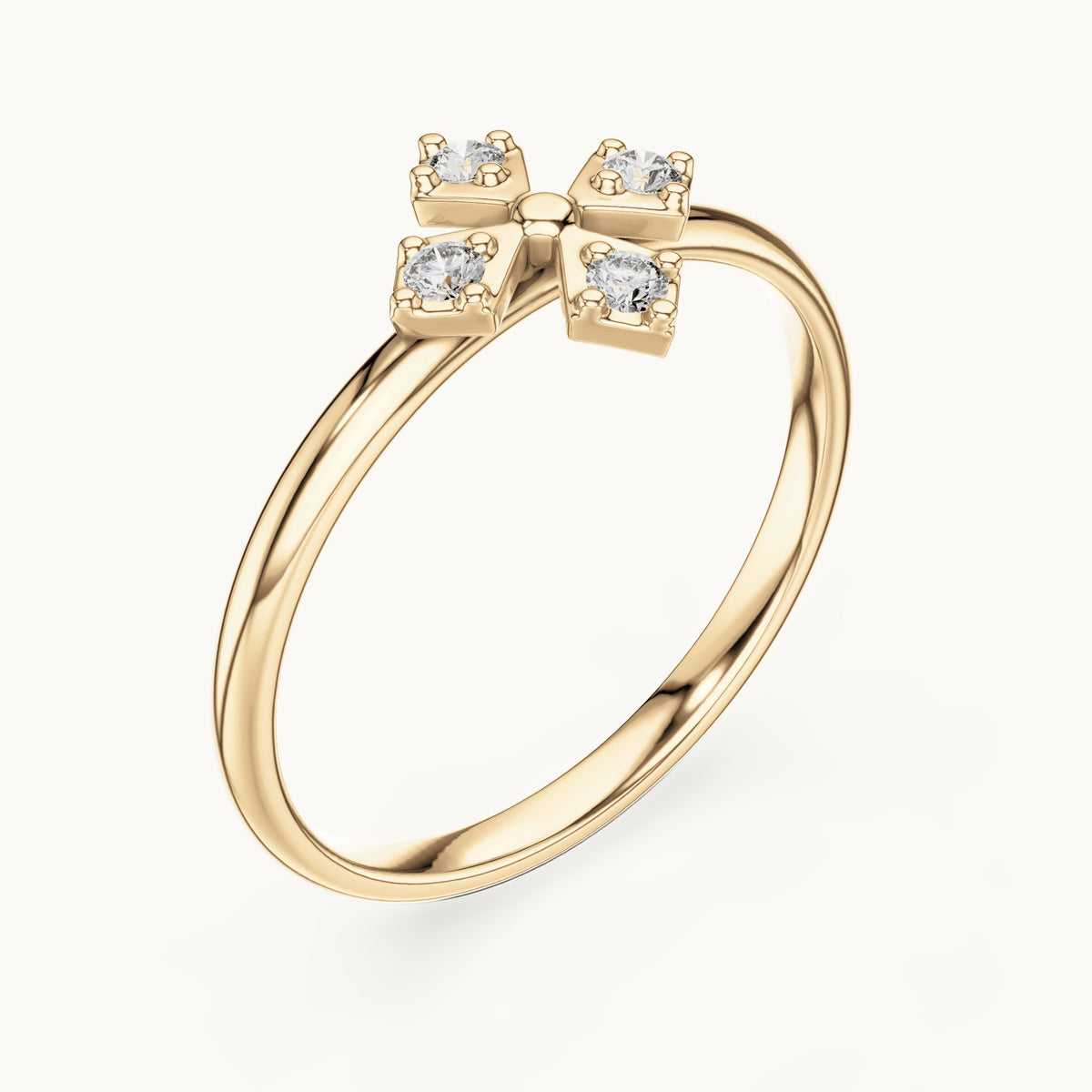 Round lab-grown diamond four-stone cross ring in yellow gold, 0.06 CT TW, view 2