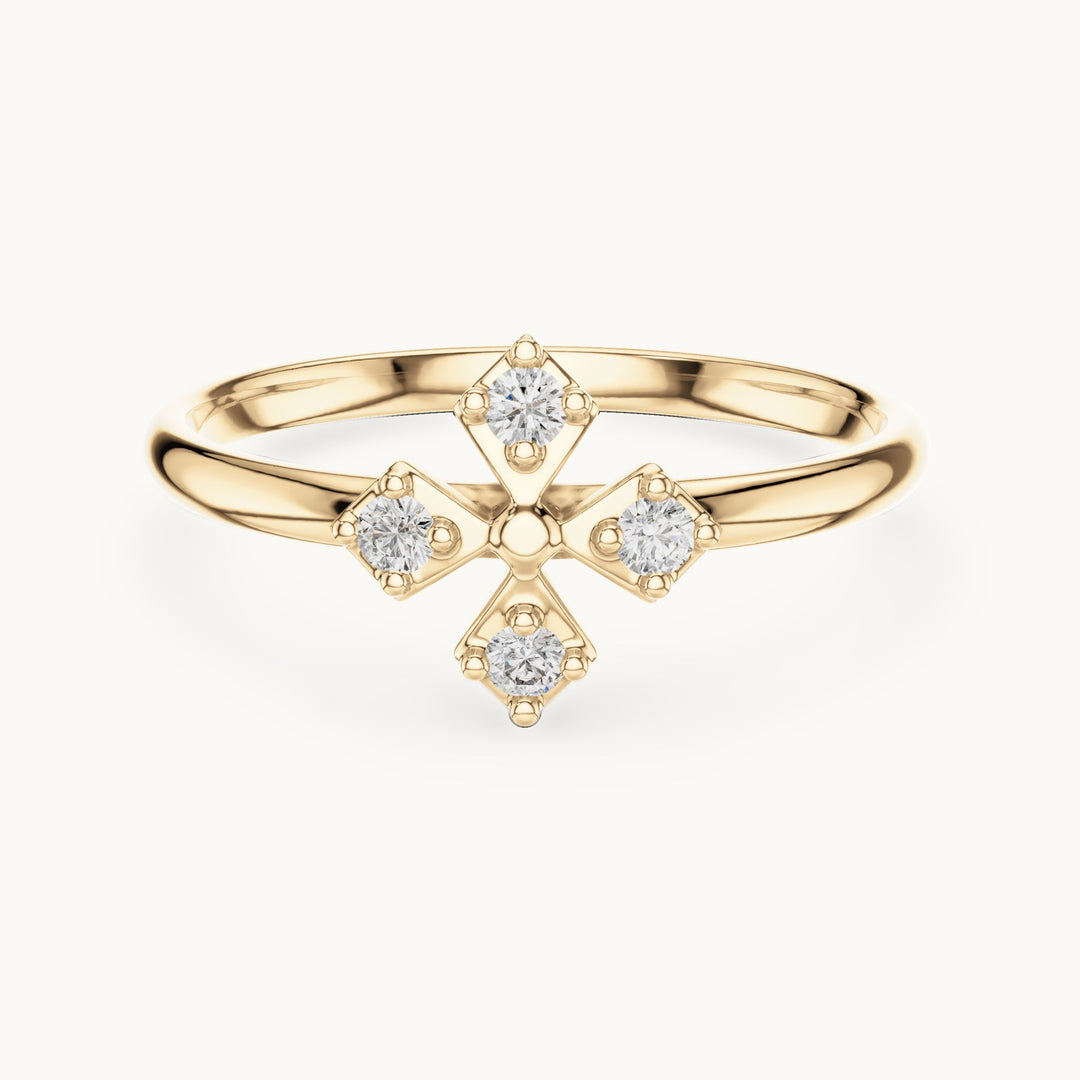 Round lab-grown diamond four-stone cross ring in yellow gold, 0.06 CT TW, view 4