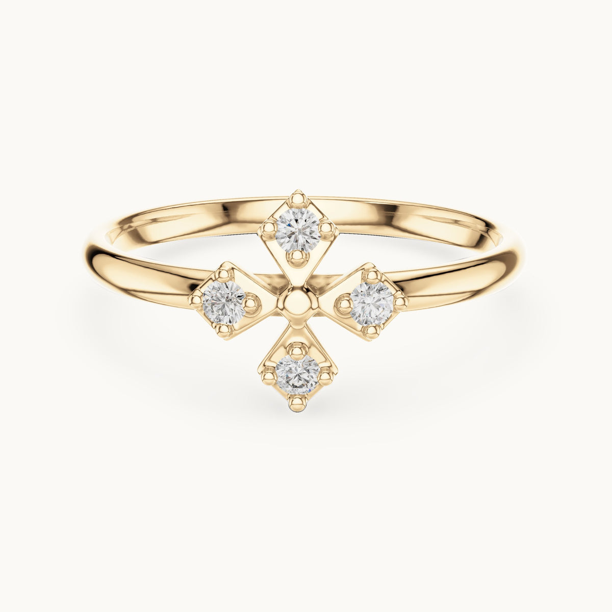 Round lab-grown diamond four-stone cross ring in yellow gold, 0.06 CT TW, view 4