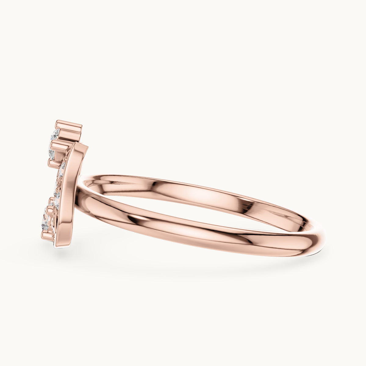 Round lab-grown diamond paisley scroll ring in rose gold, 0.128 CT TW, view 3