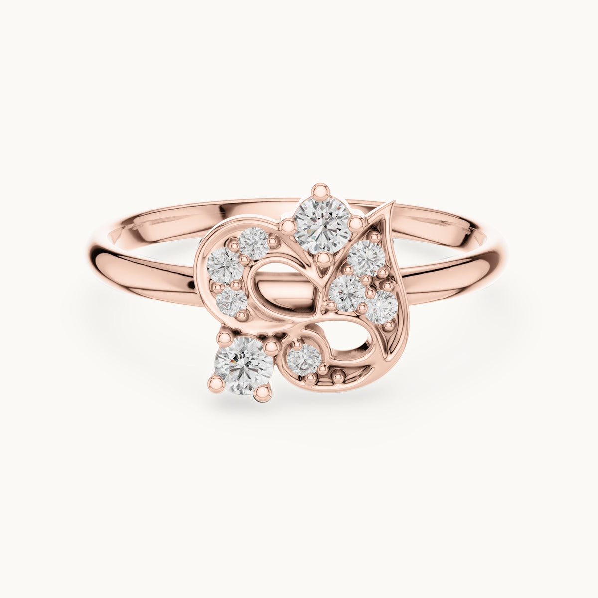Round lab-grown diamond paisley scroll ring in rose gold, 0.128 CT TW, view 4