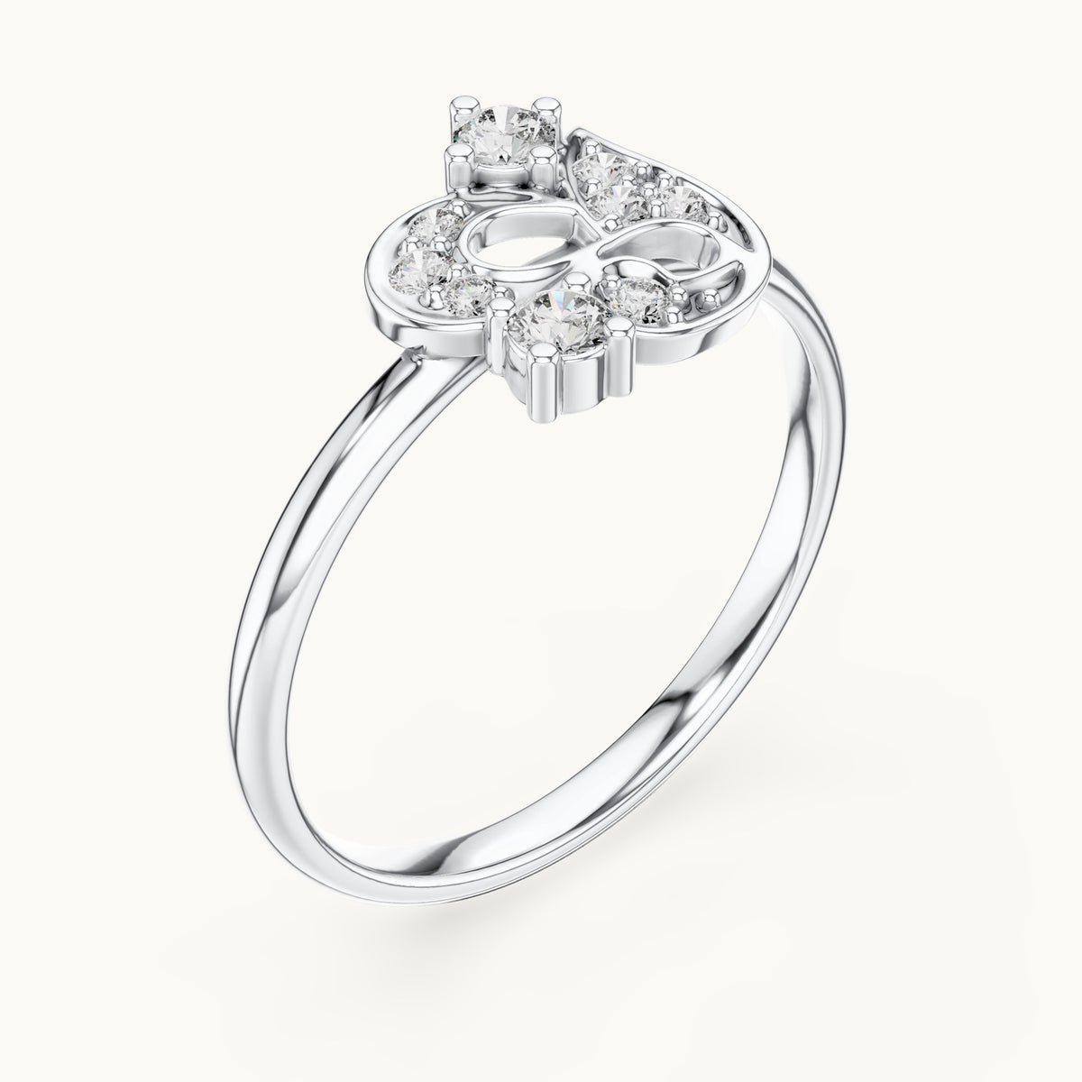 Round lab-grown diamond paisley scroll ring in white gold, 0.128 CT TW, view 2