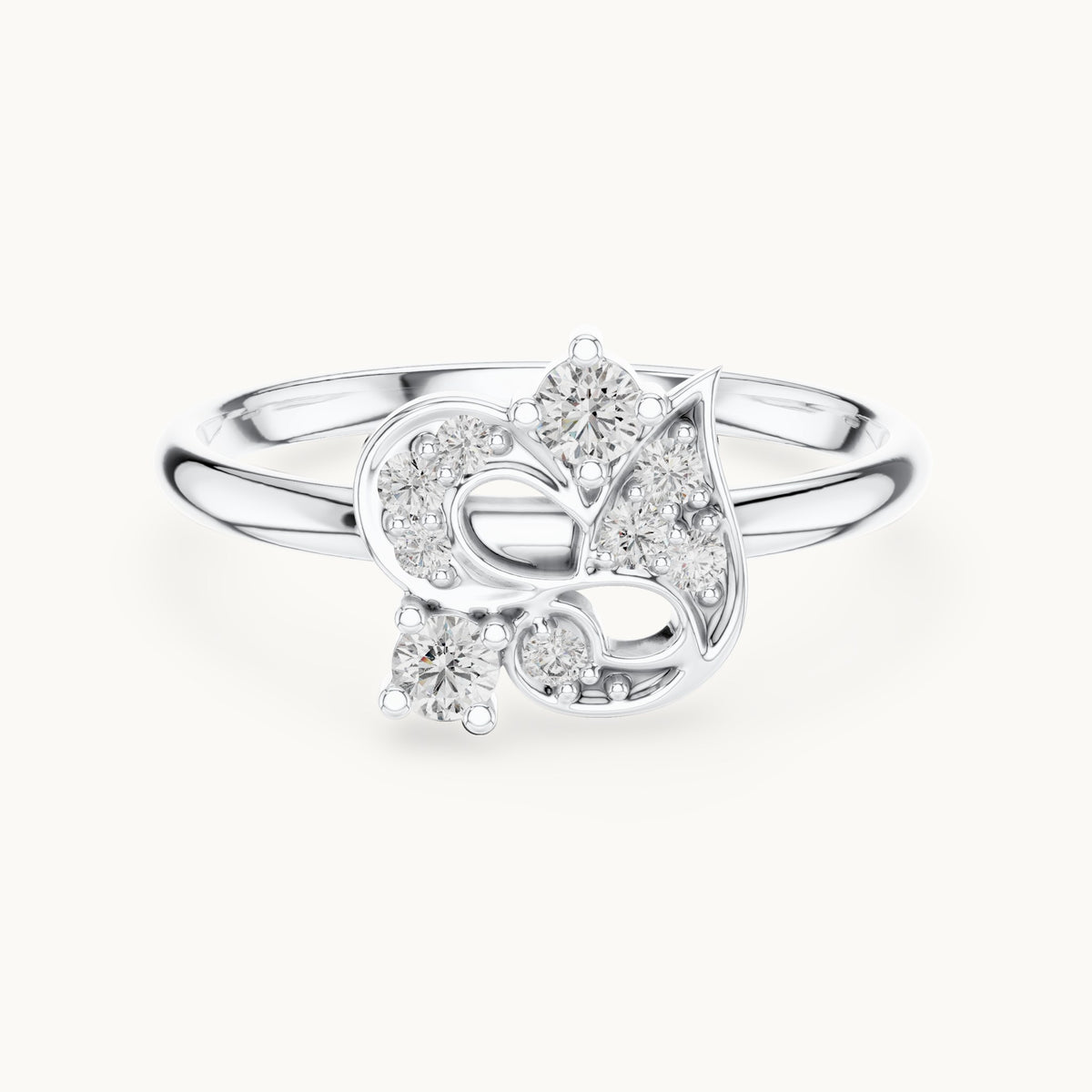 Round lab-grown diamond paisley scroll ring in white gold, 0.128 CT TW, view 4