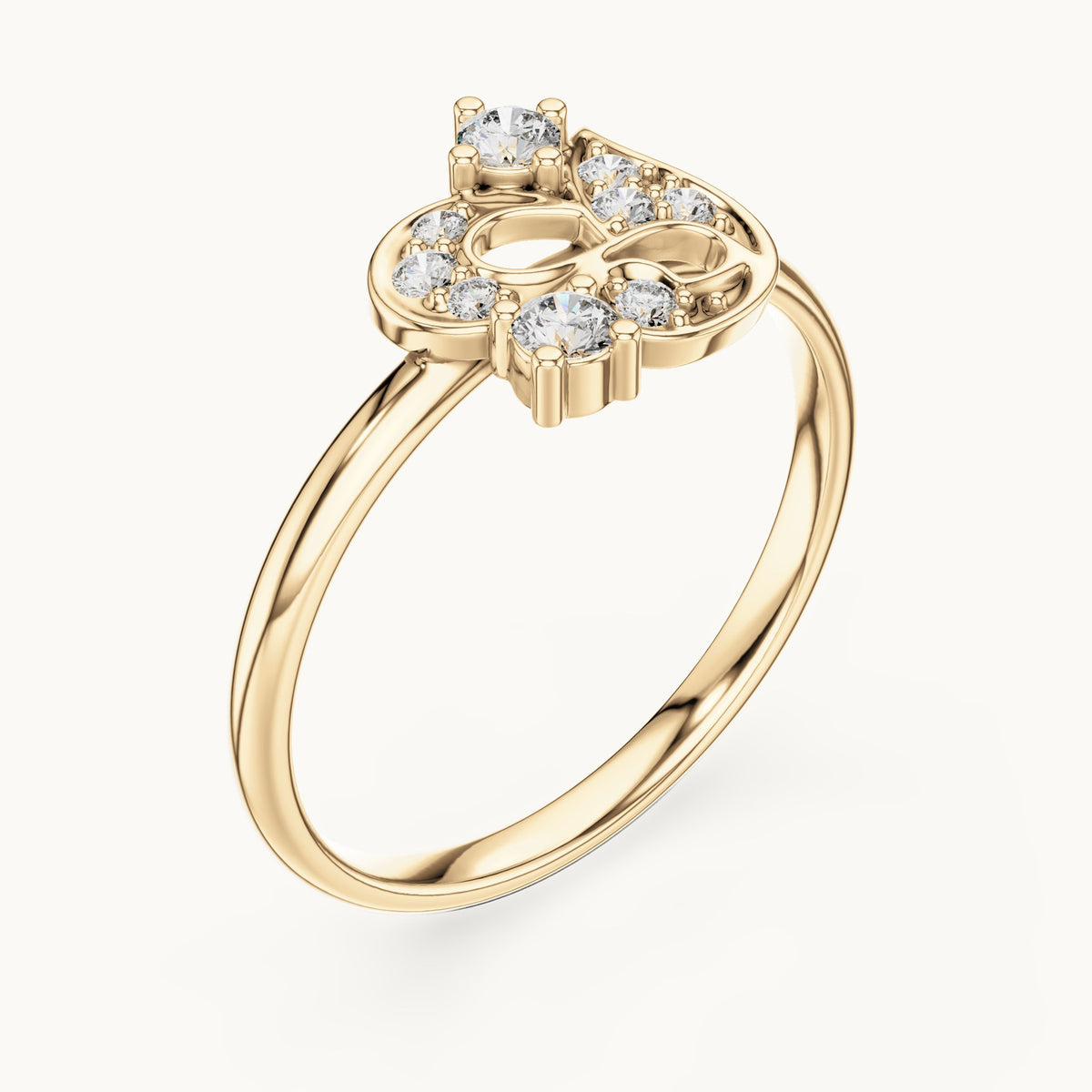 Round lab-grown diamond paisley scroll ring in yellow gold, 0.128 CT TW, view 2