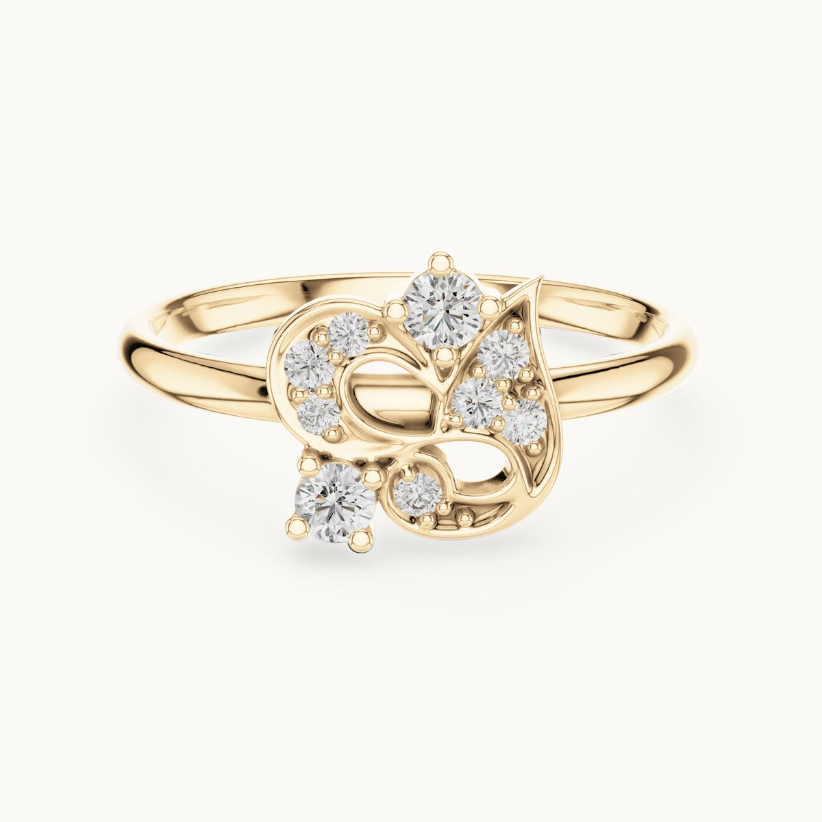 Round lab-grown diamond paisley scroll ring in yellow gold, 0.128 CT TW, view 4
