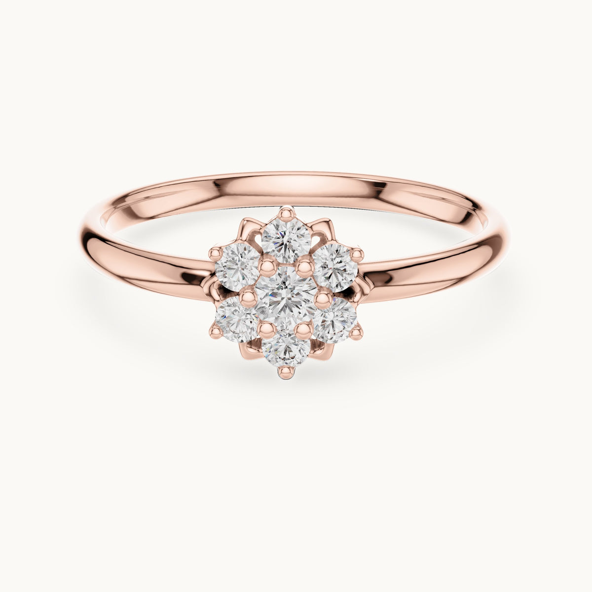 Round lab-grown diamond flower halo ring in rose gold, 0.065 CT TW, view 4