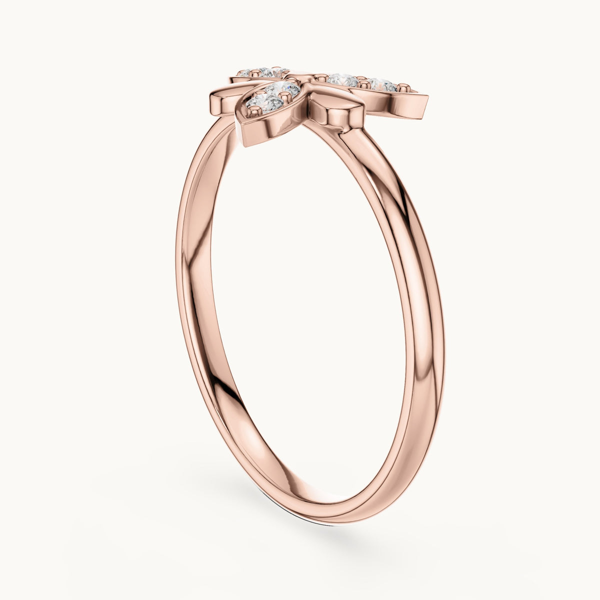 Round lab-grown diamond butterfly petal ring in rose gold, 0.06 CT TW, view 1