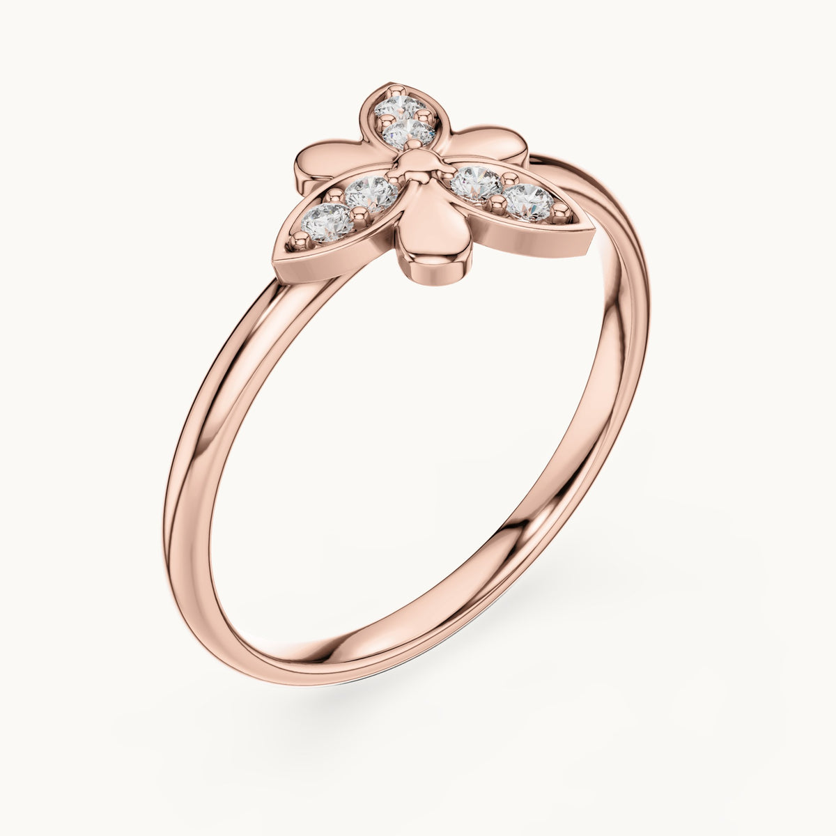 Round lab-grown diamond butterfly petal ring in rose gold, 0.06 CT TW, view 2