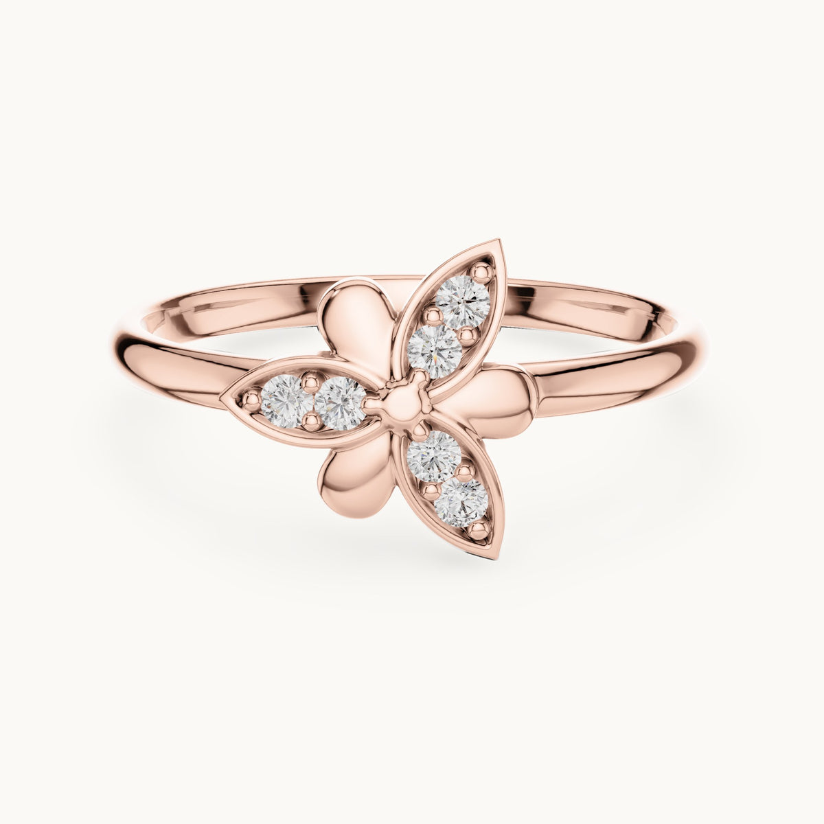 Round lab-grown diamond butterfly petal ring in rose gold, 0.06 CT TW, view 4