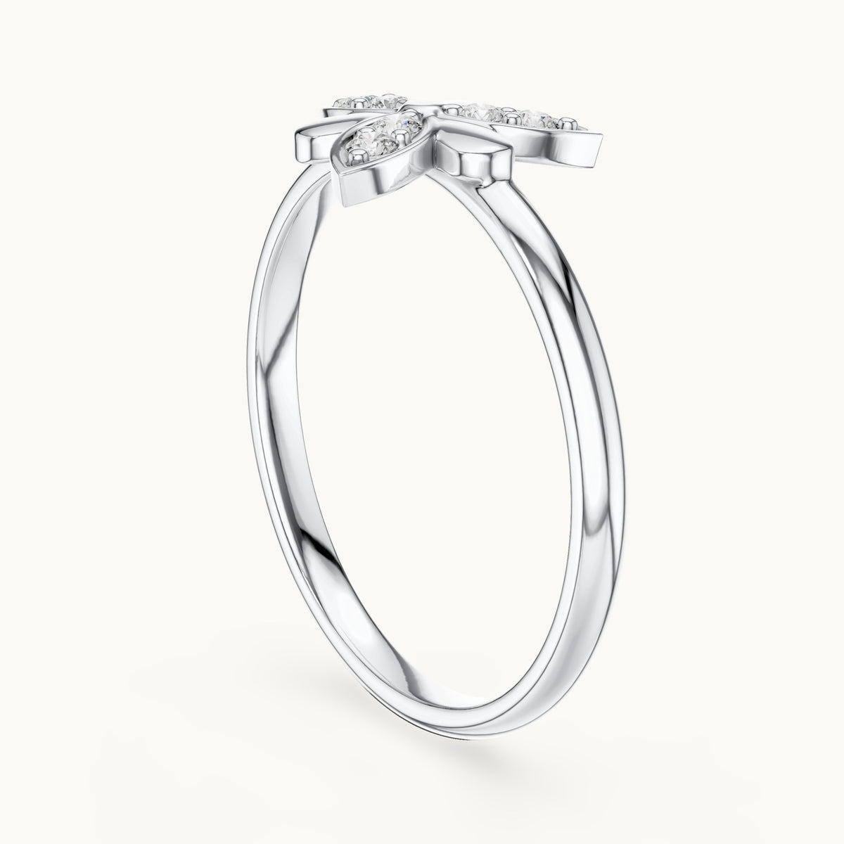 Round lab-grown diamond butterfly petal ring in white gold, 0.06 CT TW, view 1