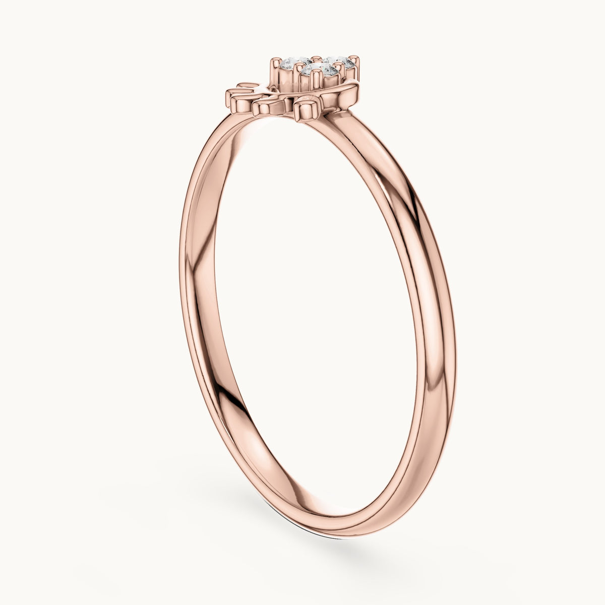 Round lab-grown diamond trio cluster swirl ring in rose gold, 0.03 CT TW, view 1