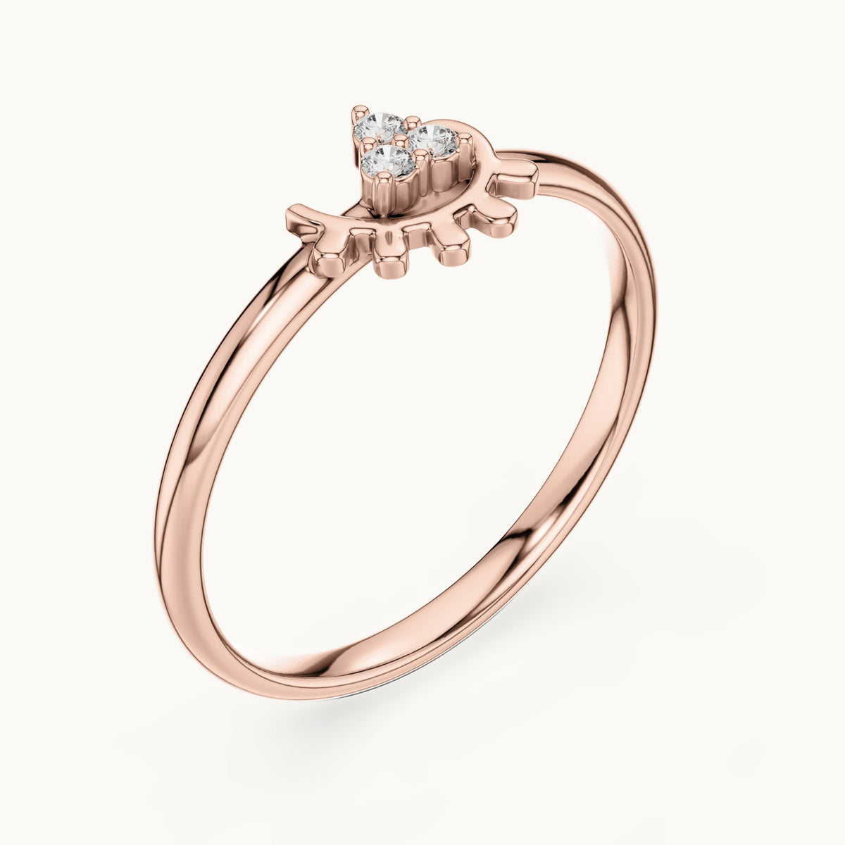 Round lab-grown diamond trio cluster swirl ring in rose gold, 0.03 CT TW, view 2