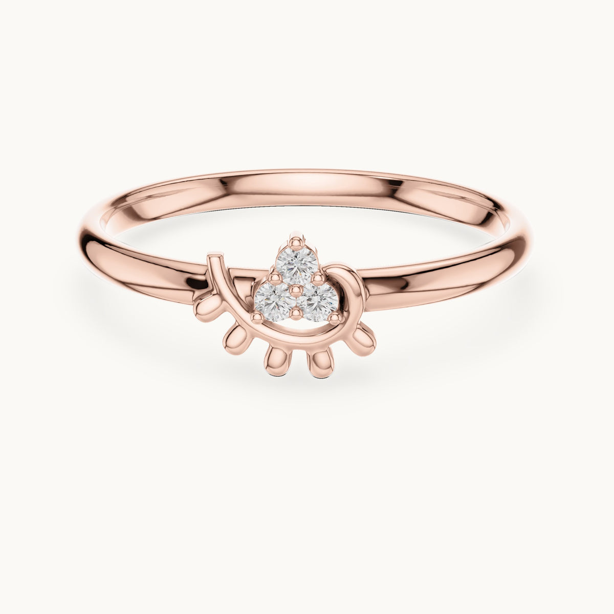 Round lab-grown diamond trio cluster swirl ring in rose gold, 0.03 CT TW, view 4