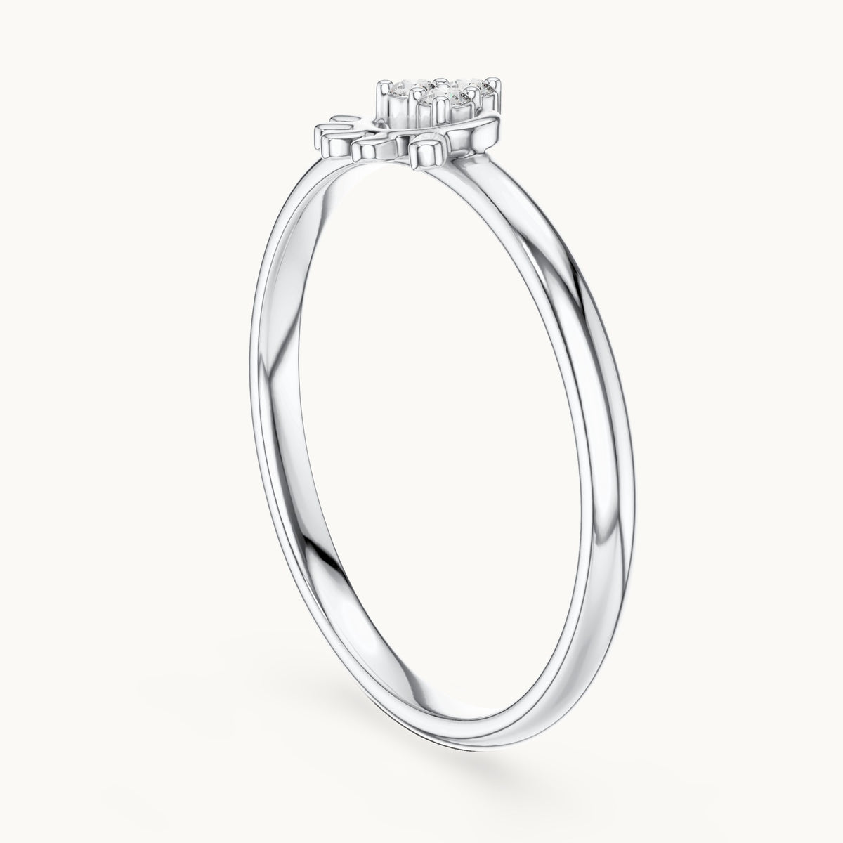Round lab-grown diamond trio cluster swirl ring in white gold, 0.03 CT TW, view 1