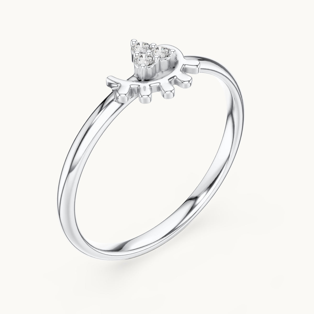 Round lab-grown diamond trio cluster swirl ring in white gold, 0.03 CT TW, view 2