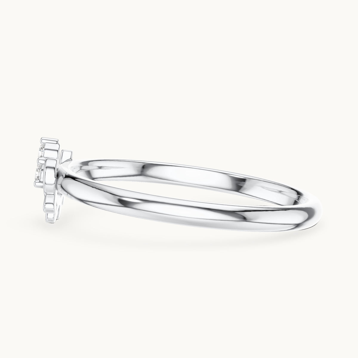 Round lab-grown diamond trio cluster swirl ring in white gold, 0.03 CT TW, view 3
