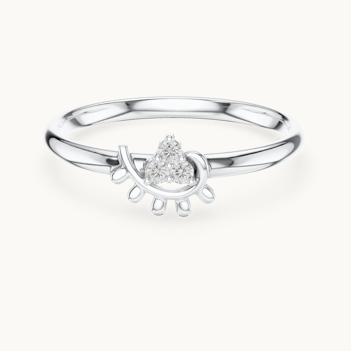 Round lab-grown diamond trio cluster swirl ring in white gold, 0.03 CT TW, view 4