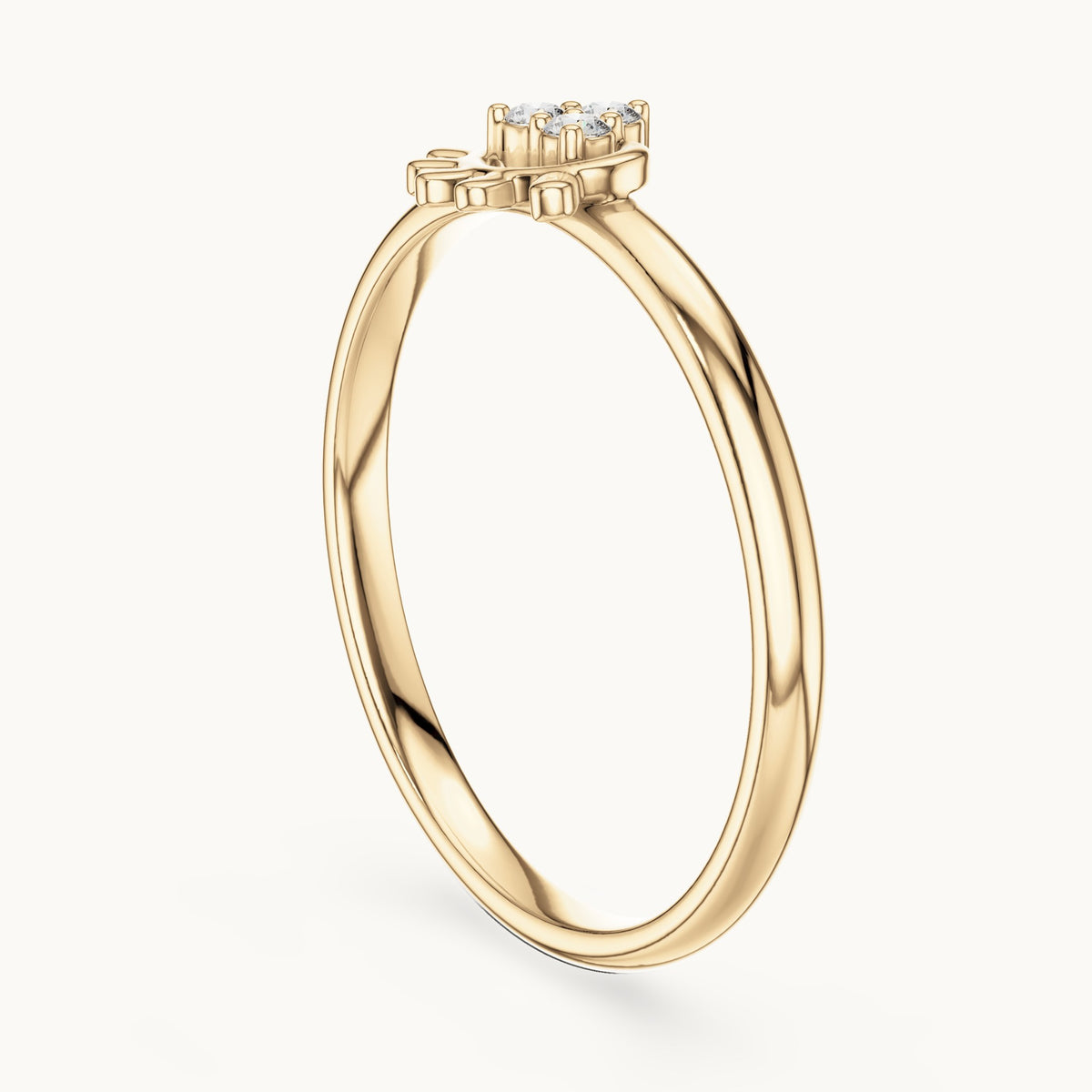Round lab-grown diamond trio cluster swirl ring in yellow gold, 0.03 CT TW, view 1