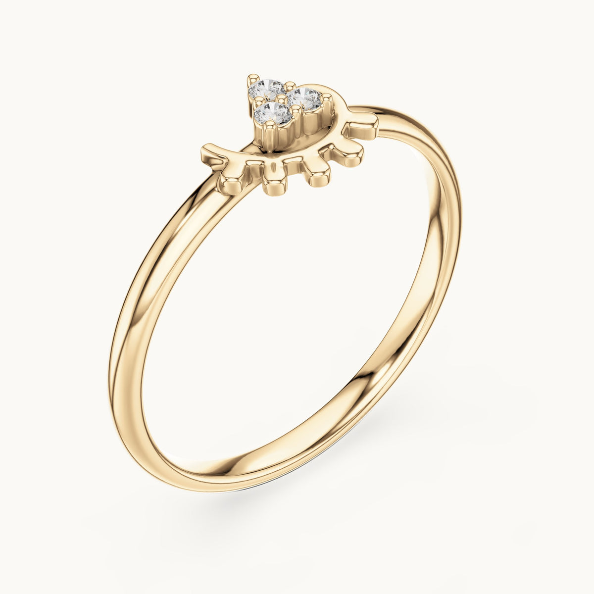 Round lab-grown diamond trio cluster swirl ring in yellow gold, 0.03 CT TW, view 2
