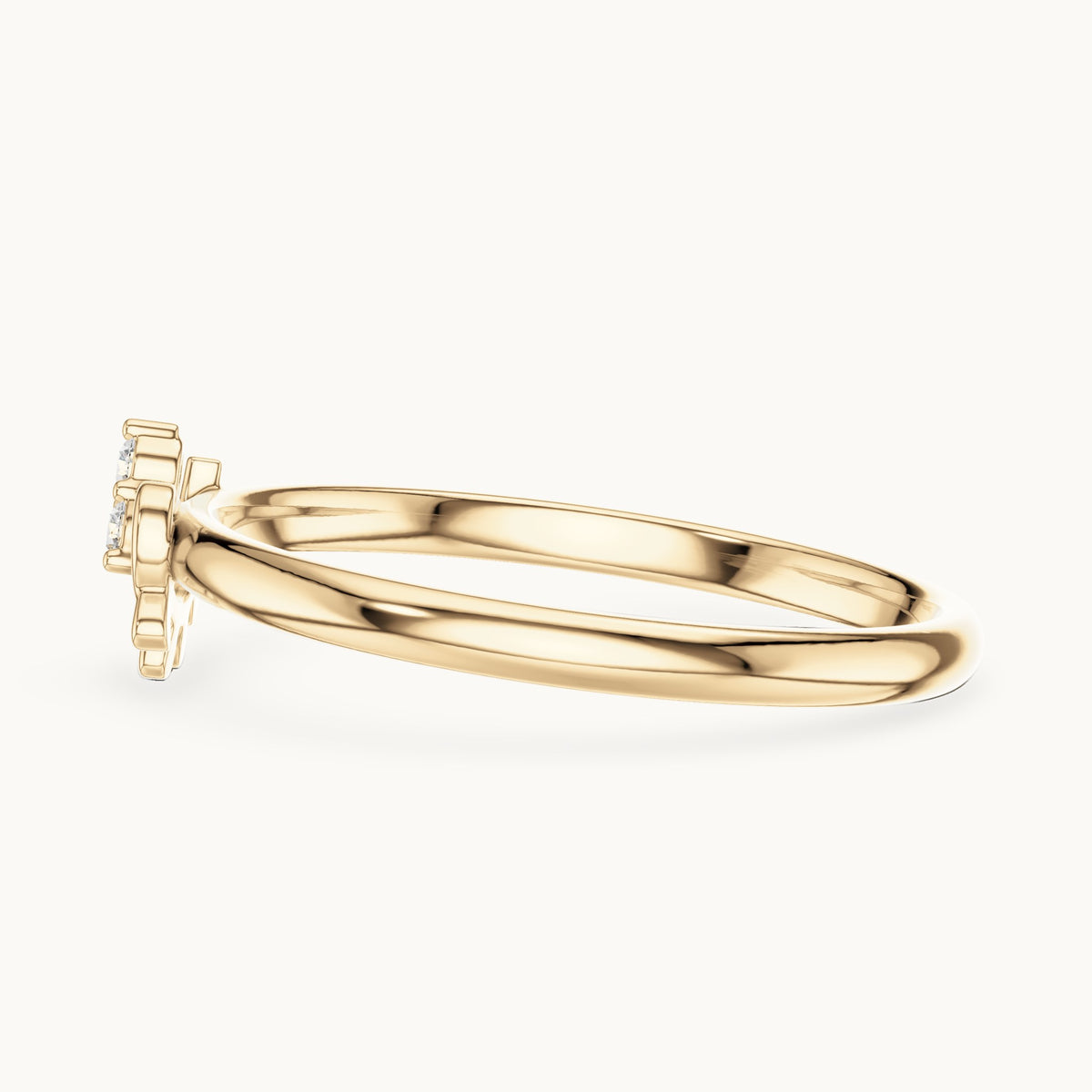 Round lab-grown diamond trio cluster swirl ring in yellow gold, 0.03 CT TW, view 3