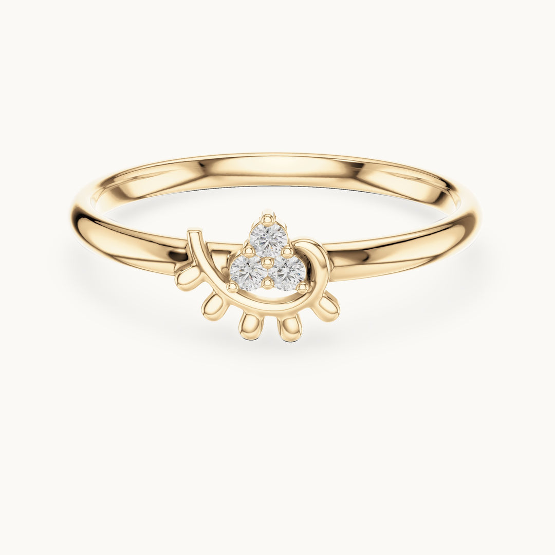 Round lab-grown diamond trio cluster swirl ring in yellow gold, 0.03 CT TW, view 4