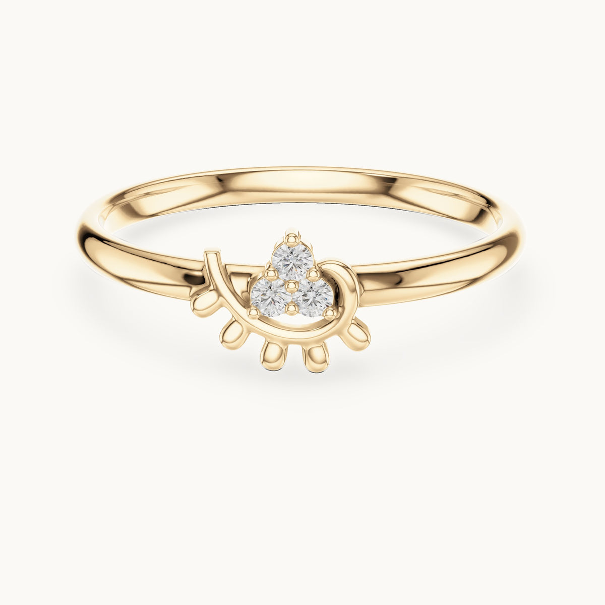 Round lab-grown diamond trio cluster swirl ring in yellow gold, 0.03 CT TW, view 4