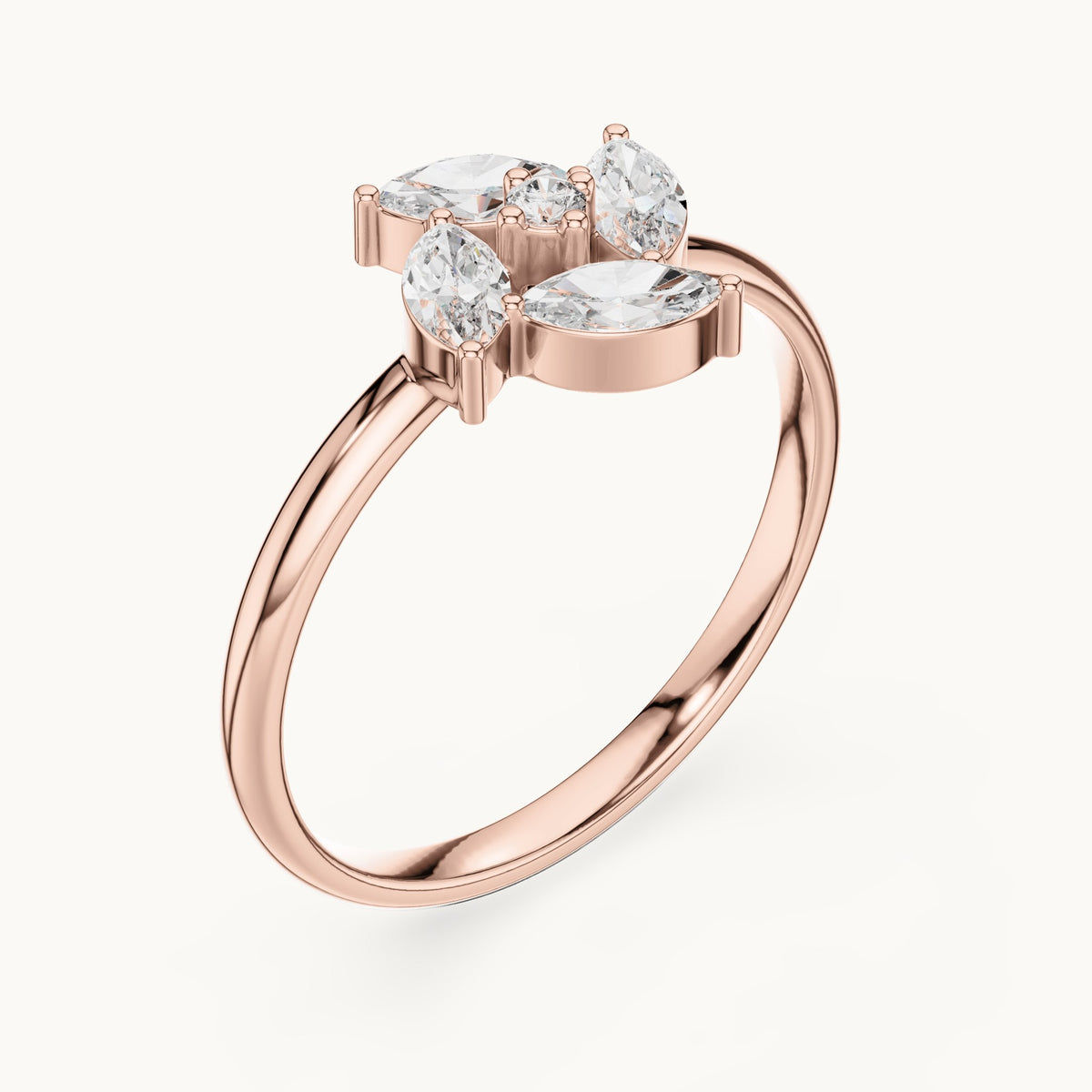 Marquise and round lab-grown diamond petal cluster ring in rose gold, 0.232 CT TW, view 2