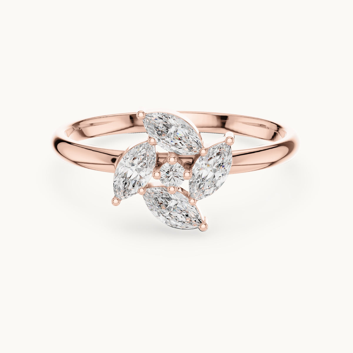 Marquise and round lab-grown diamond petal cluster ring in rose gold, 0.232 CT TW, view 4