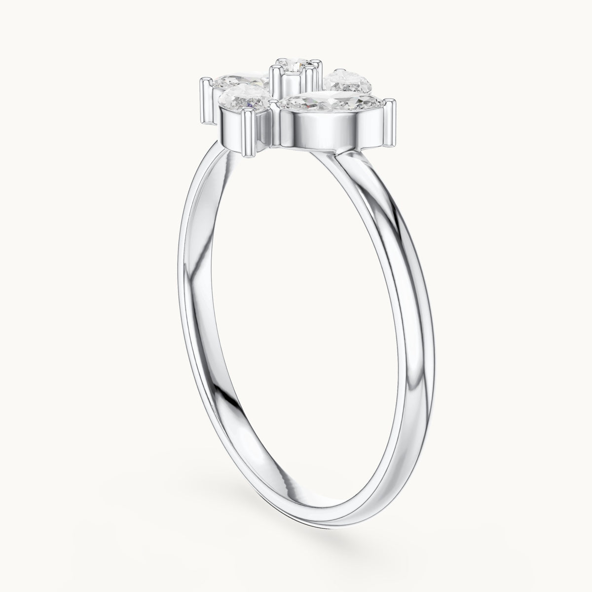 Marquise and round lab-grown diamond petal cluster ring in white gold, 0.232 CT TW, view 1