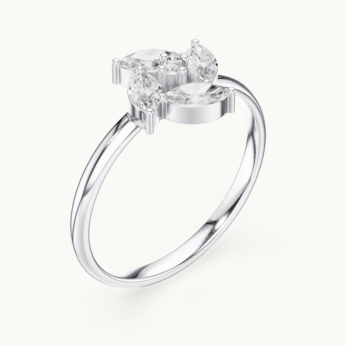 Marquise and round lab-grown diamond petal cluster ring in white gold, 0.232 CT TW, view 2
