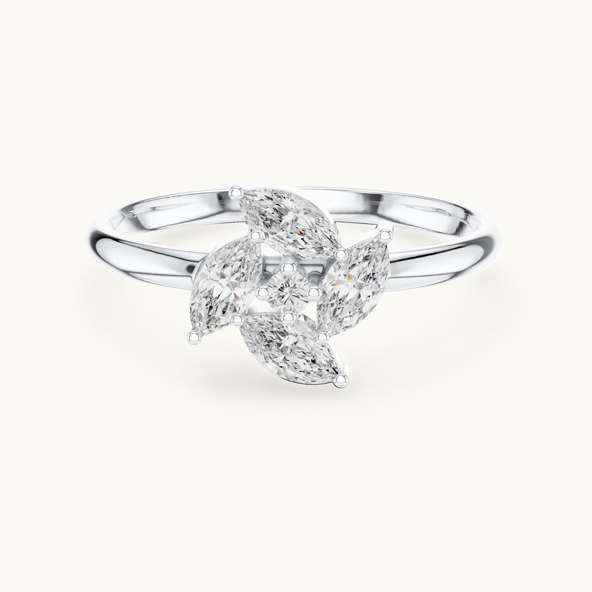 Marquise and round lab-grown diamond petal cluster ring in white gold, 0.232 CT TW, view 4