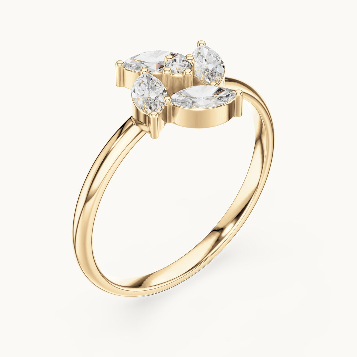 Marquise and round lab-grown diamond petal cluster ring in yellow gold, 0.232 CT TW, view 2