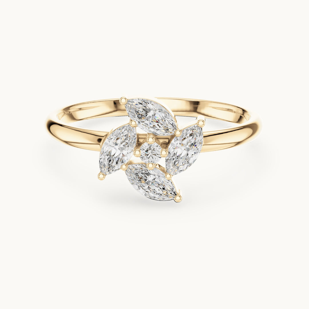 Marquise and round lab-grown diamond petal cluster ring in yellow gold, 0.232 CT TW, view 4