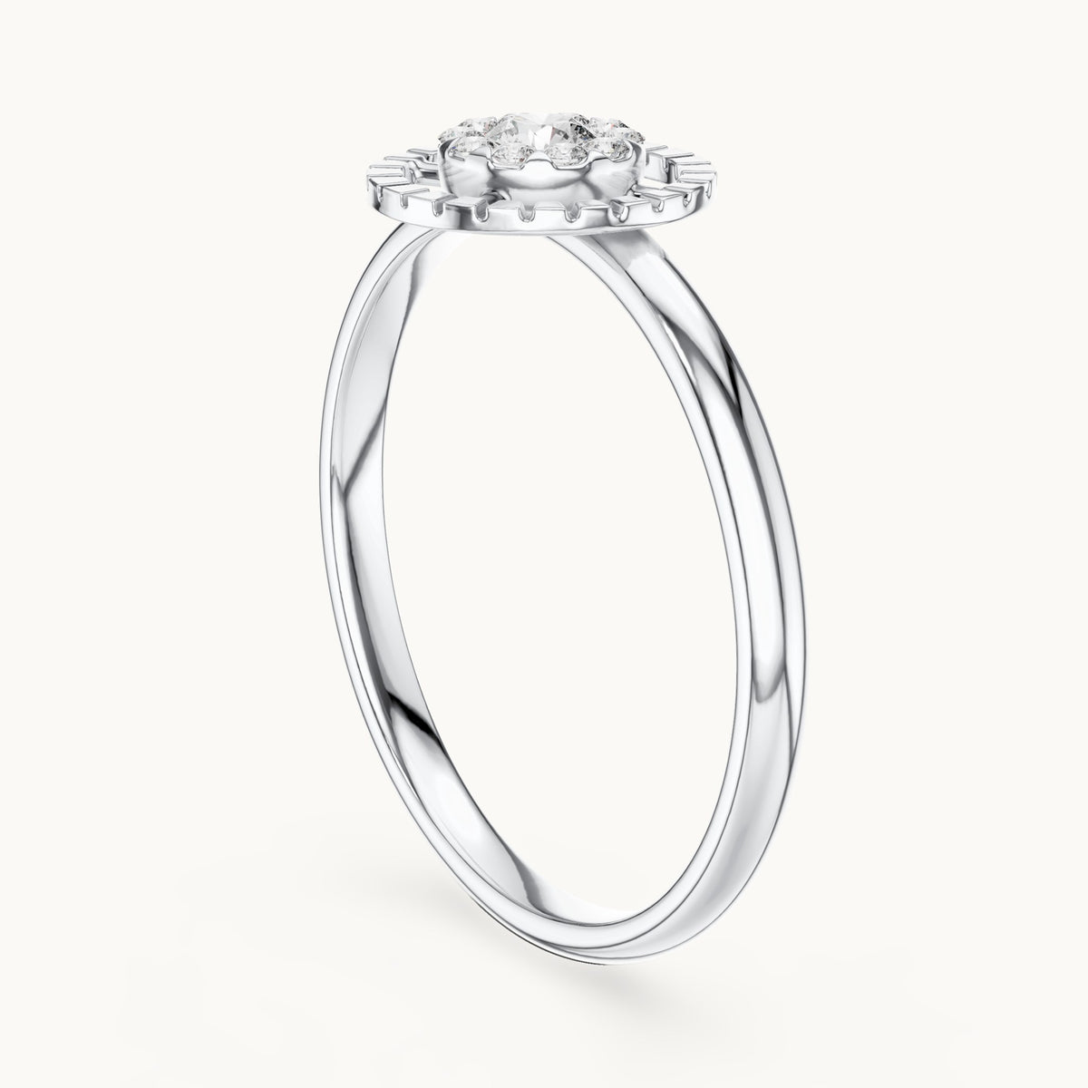 Round lab-grown diamond halo medallion ring in white gold, 0.11 CT TW, view 1