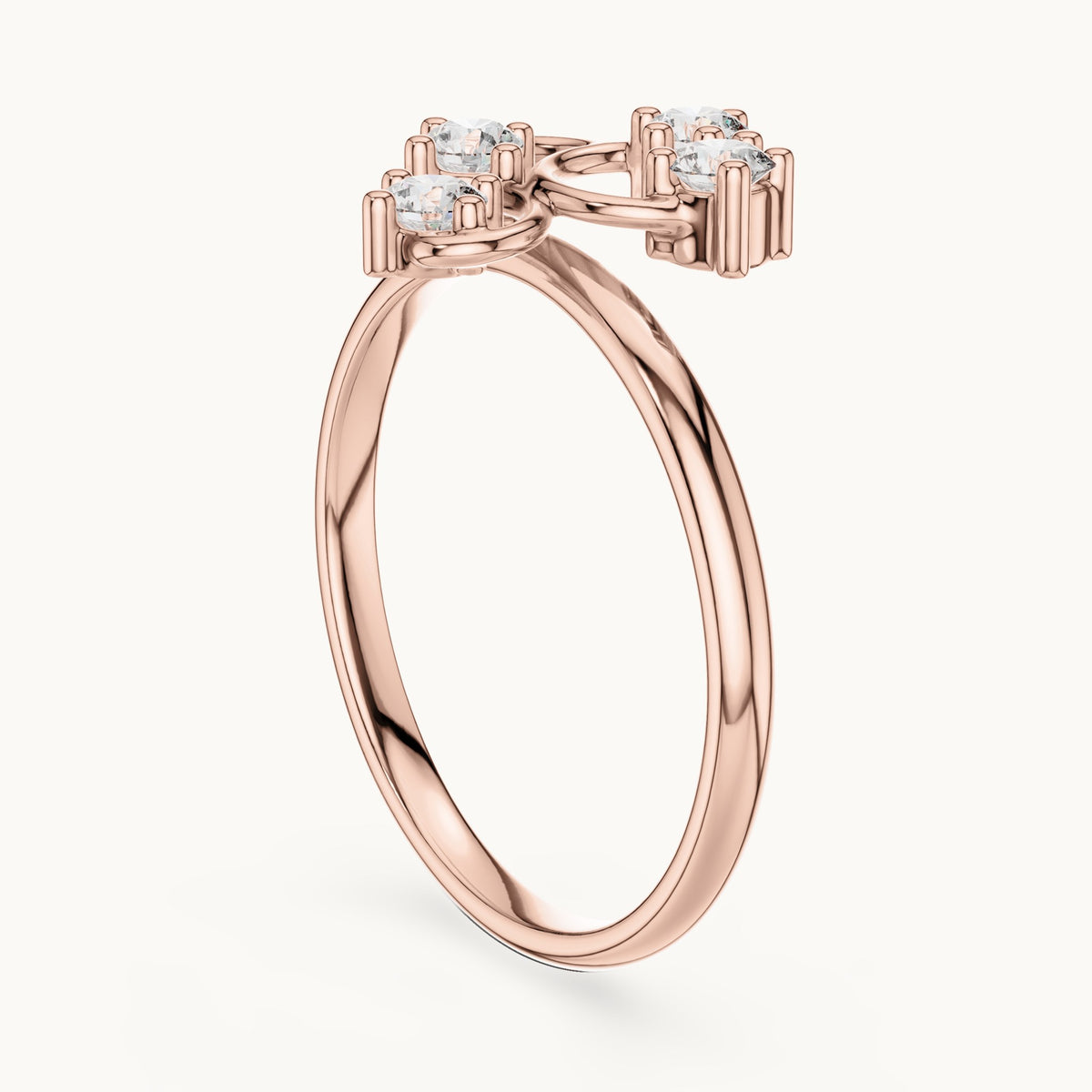 Round lab-grown diamond scattered vine four-stone ring in rose gold, 0.14 CT TW, view 1