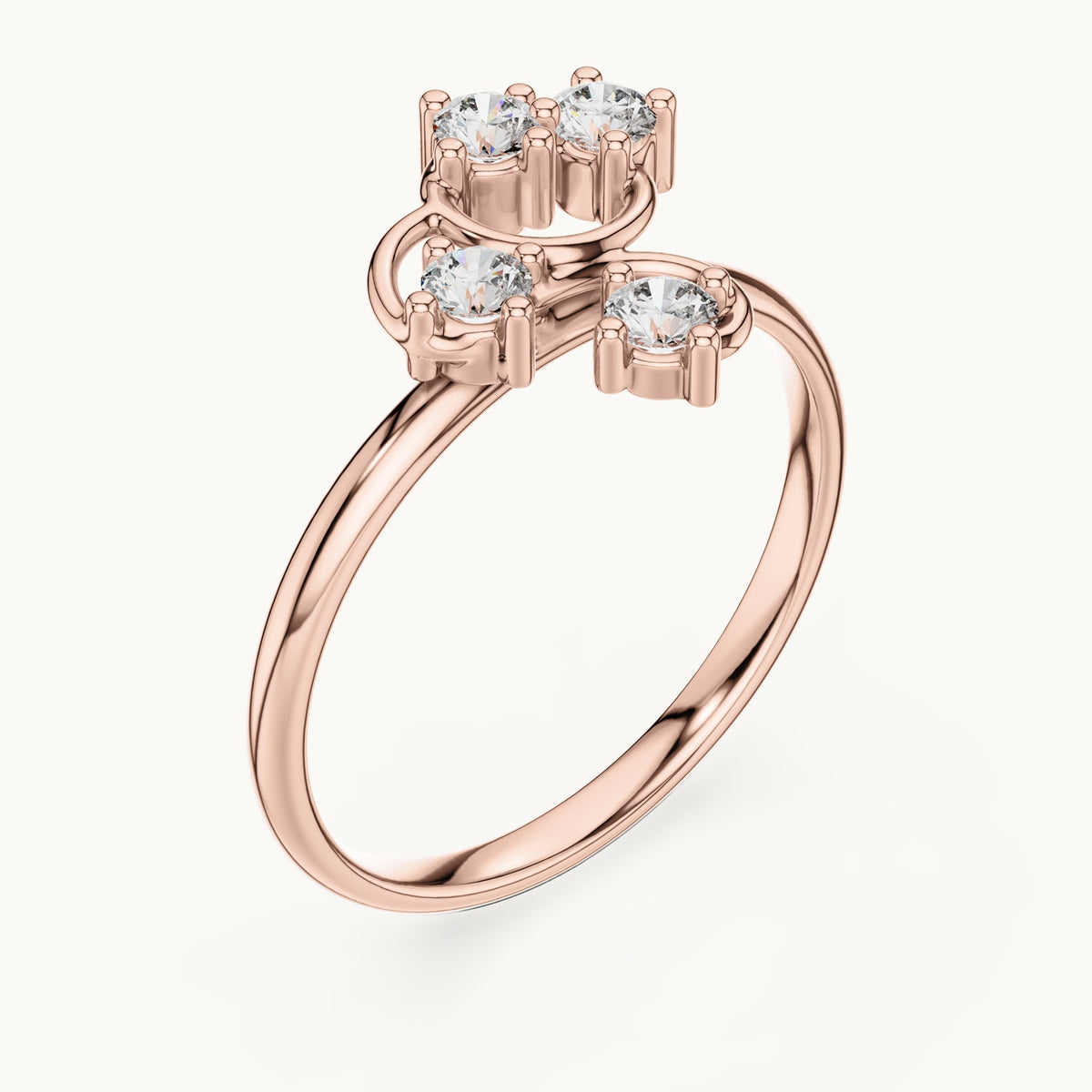 Round lab-grown diamond scattered vine four-stone ring in rose gold, 0.14 CT TW, view 2