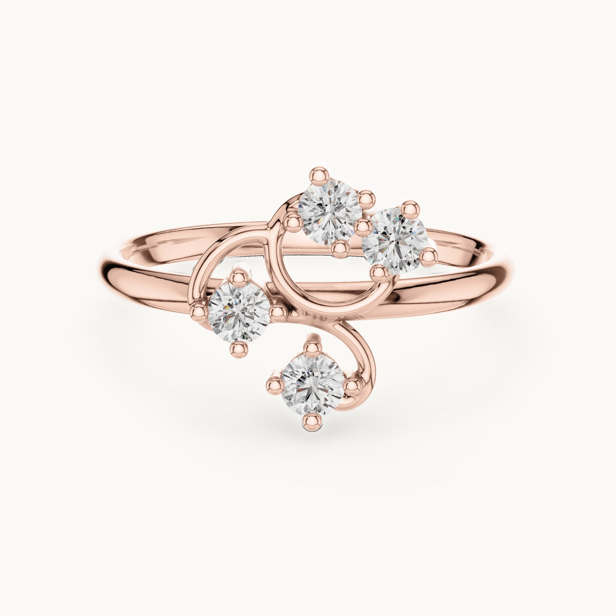 Round lab-grown diamond scattered vine four-stone ring in rose gold, 0.14 CT TW, view 4