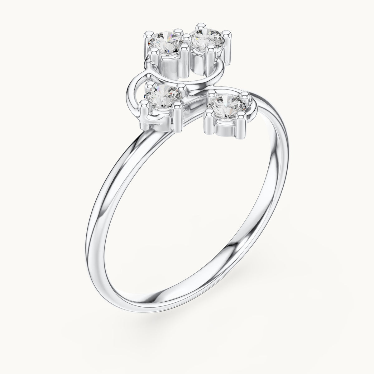 Round lab-grown diamond scattered vine four-stone ring in white gold, 0.14 CT TW, view 2