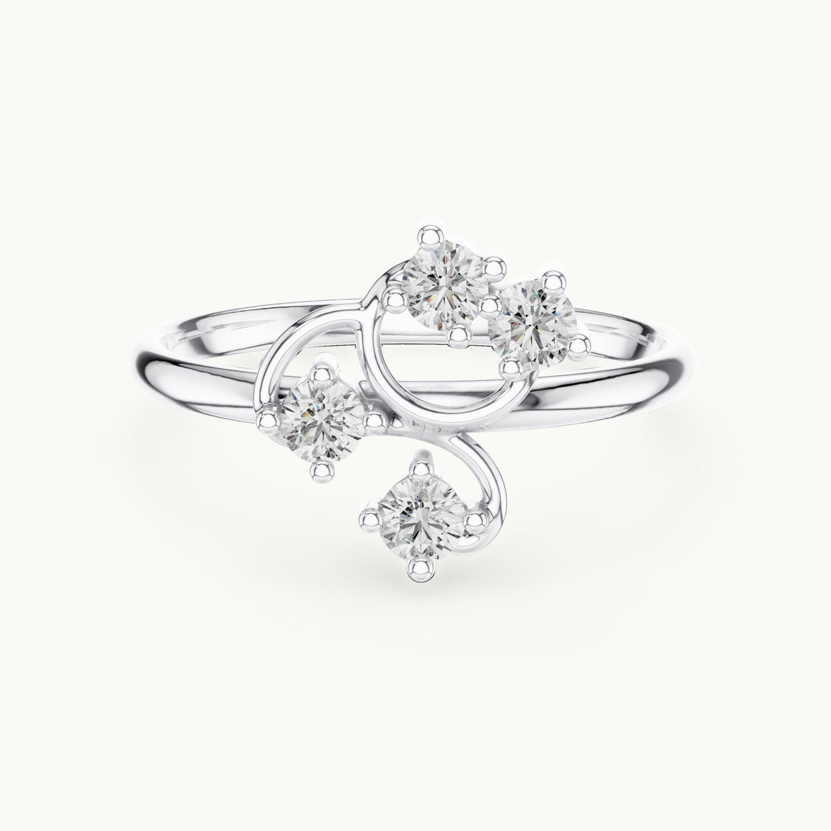 Round lab-grown diamond scattered vine four-stone ring in white gold, 0.14 CT TW, view 4