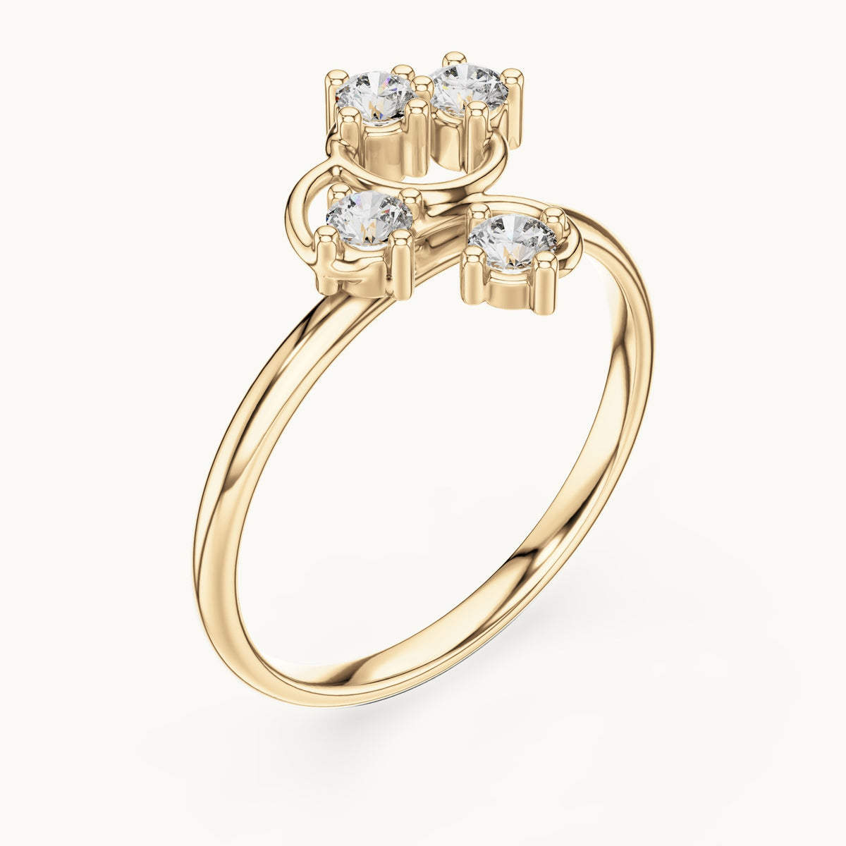 Round lab-grown diamond scattered vine four-stone ring in yellow gold, 0.14 CT TW, view 2