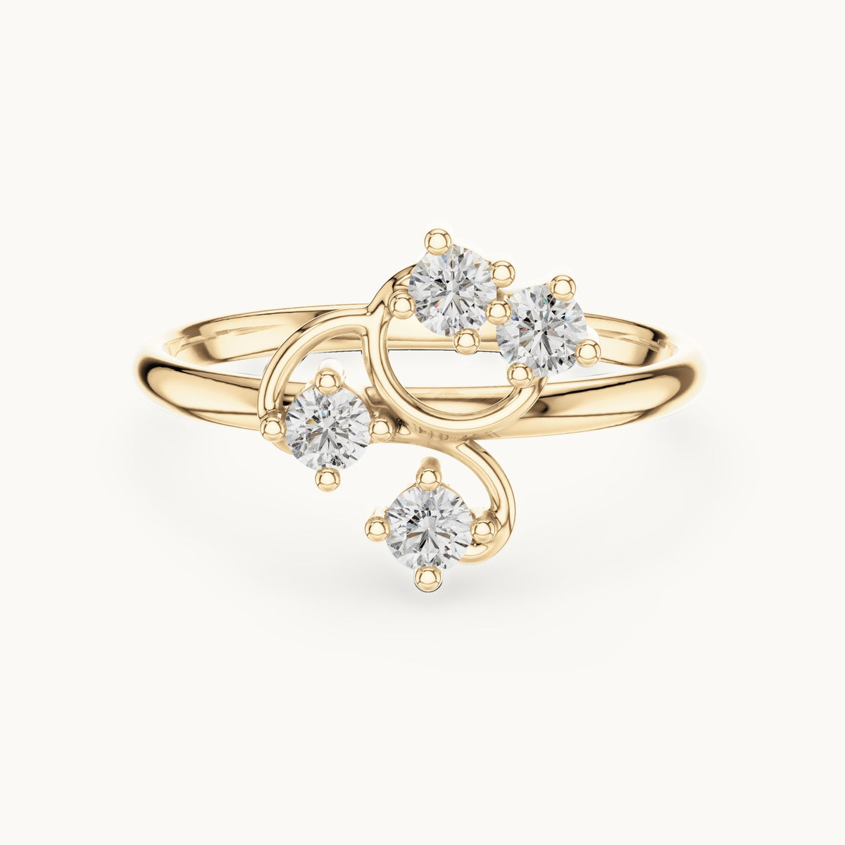 Round lab-grown diamond scattered vine four-stone ring in yellow gold, 0.14 CT TW, view 4